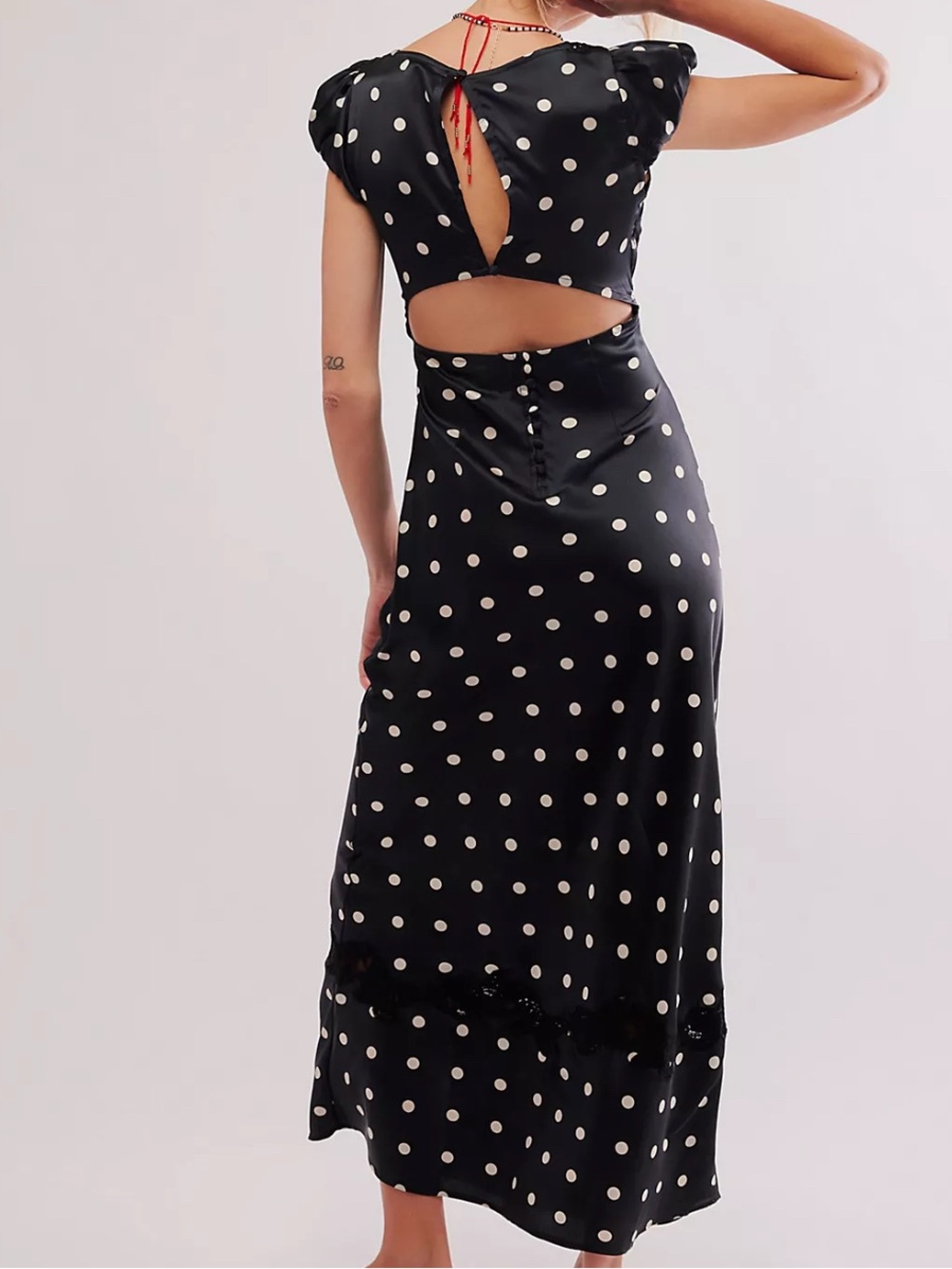 Free People Black and White Polka Dot Lace-Trim Maxi Dress - Picture 2 of 2